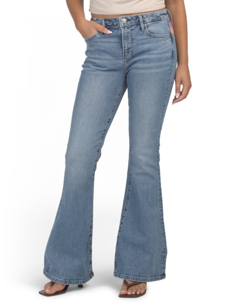 Driftwood Jeans Farrah X Summer Solstice Embroidered Yoke Flare Leg Jeans